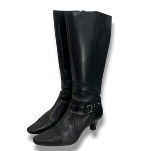 ANNE KLEIN Women's Knee High Black Leather Dress Boots 8M   Dressy Goth  Office